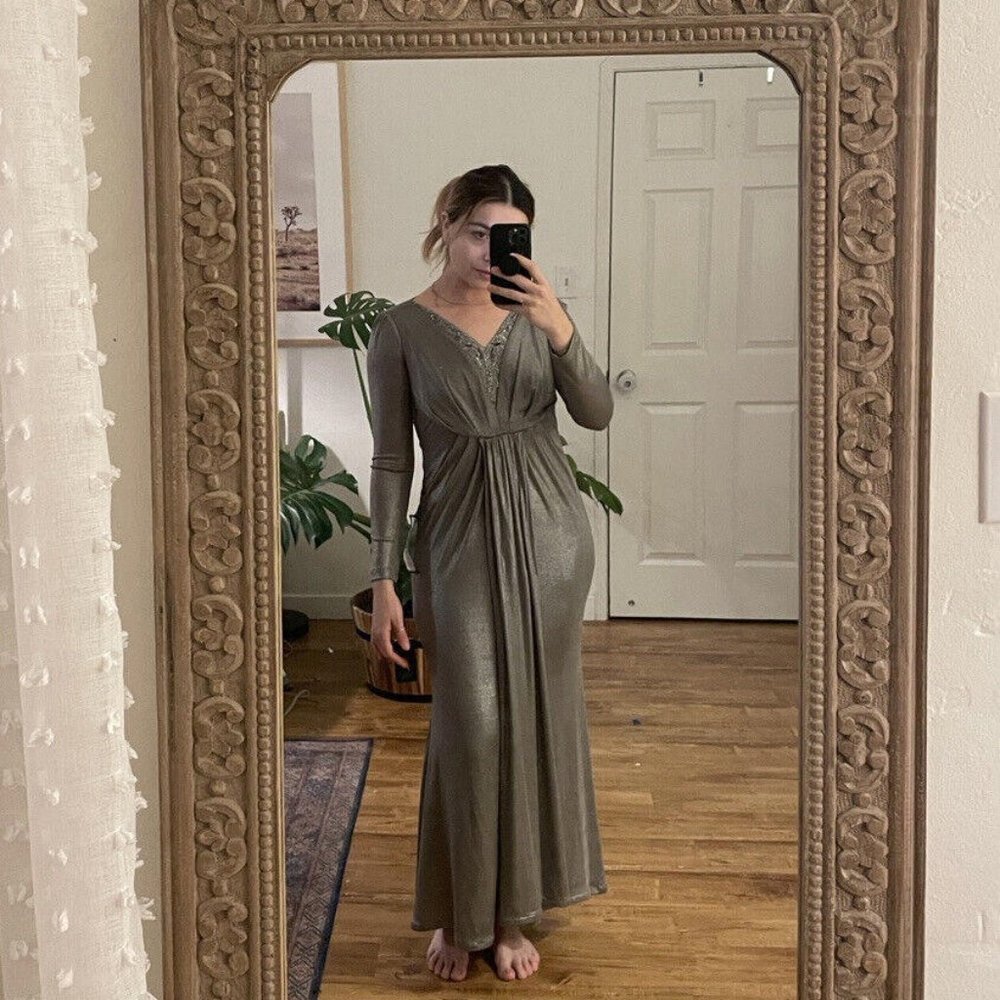 women's adrianna papell dress Size 2 Silver Foiled Jersey NWT